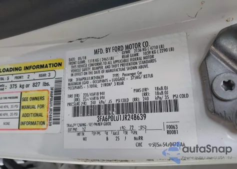 2018 Ford Fusion Hybrid Se from USA, damaged, VIN 3FA6P0LU1JR248639